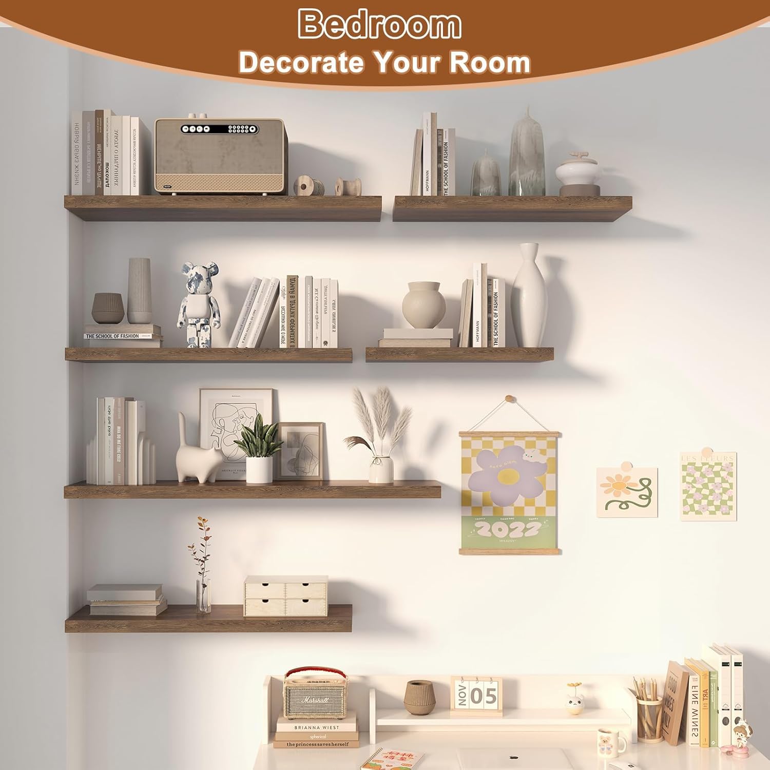 12 Inch Deep Floating Shelves for Wall 3 Pack Floating Shelfs Large Storage Space Wall Decor Display Shelf for Bathroom Living Room Bedroom Kitchen 23.8" W x 12" D x 1.2" H Rustic Brown