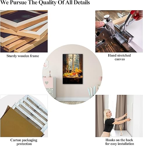 Miniatura 53 de Hzddty Lienzo decorativo para pared, diseño rústico de cocina, vino tinto y pan, cuadros de comida para decoración de pared, impresiones de pintura