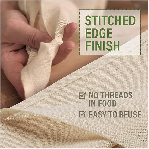 Miniatura 3 de Gasa de queso de algodón orgánico sin blanquear para colar 2 cuadrados con dobladillo reutilizables certificado GOTS colador reutilizable fino