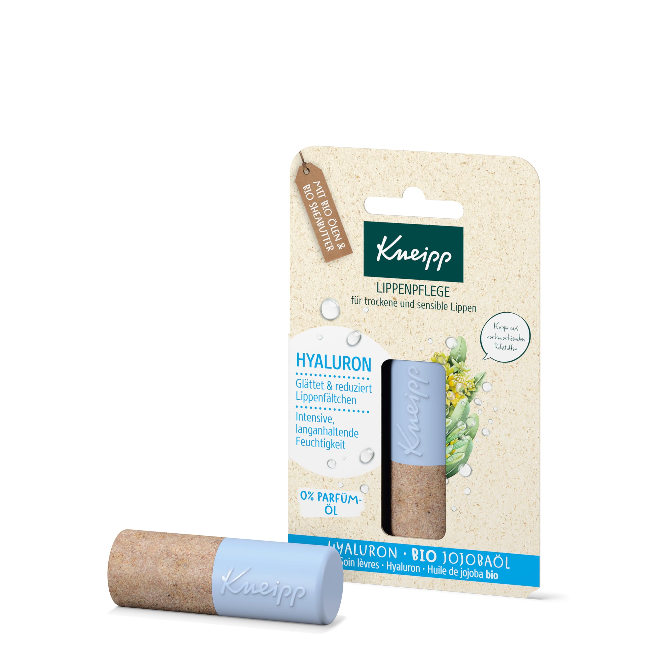 Kneipp Lippenpflege Hyaluron - Für trockene und sensible Lippen - Glättet und reduziert Lippenfältchen - Mit Hyaluron und Bio Jojobaöl - 4,7g