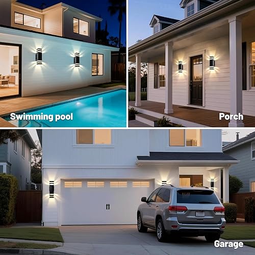 Miniatura 9 de Moderno aplique de pared para exteriores, paquete de 2, luces de arriba hacia abajo para exteriores con sensor de atardecer a amanecer, accesorio de