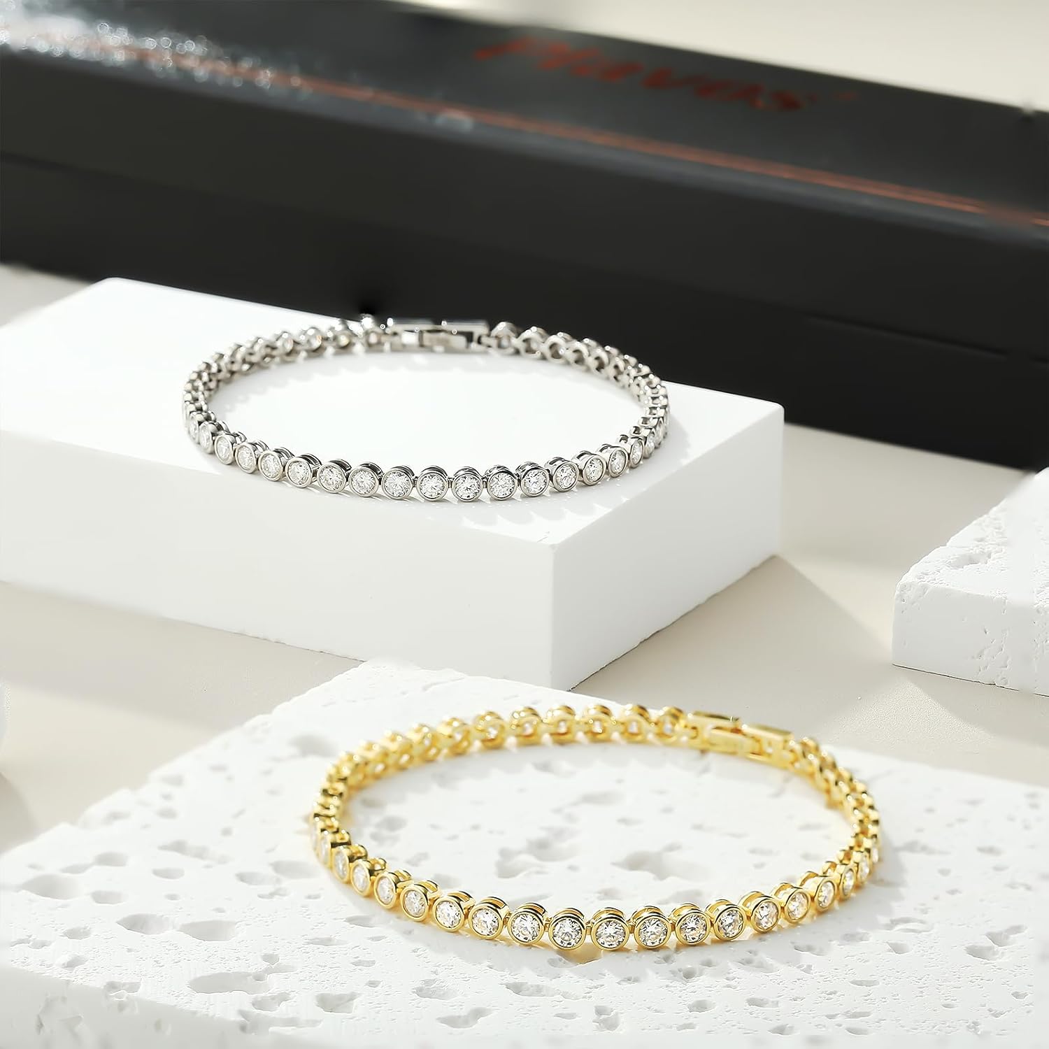 Sterling Silver Moissanite Tennis Bracelet: White Gold Plated 925 Silver Round Chain Sparkling 3MM D Color VVS1 Solitaire Precious Birthday Valentine's Day Wedding Brides Jewelry for Women - Image 5