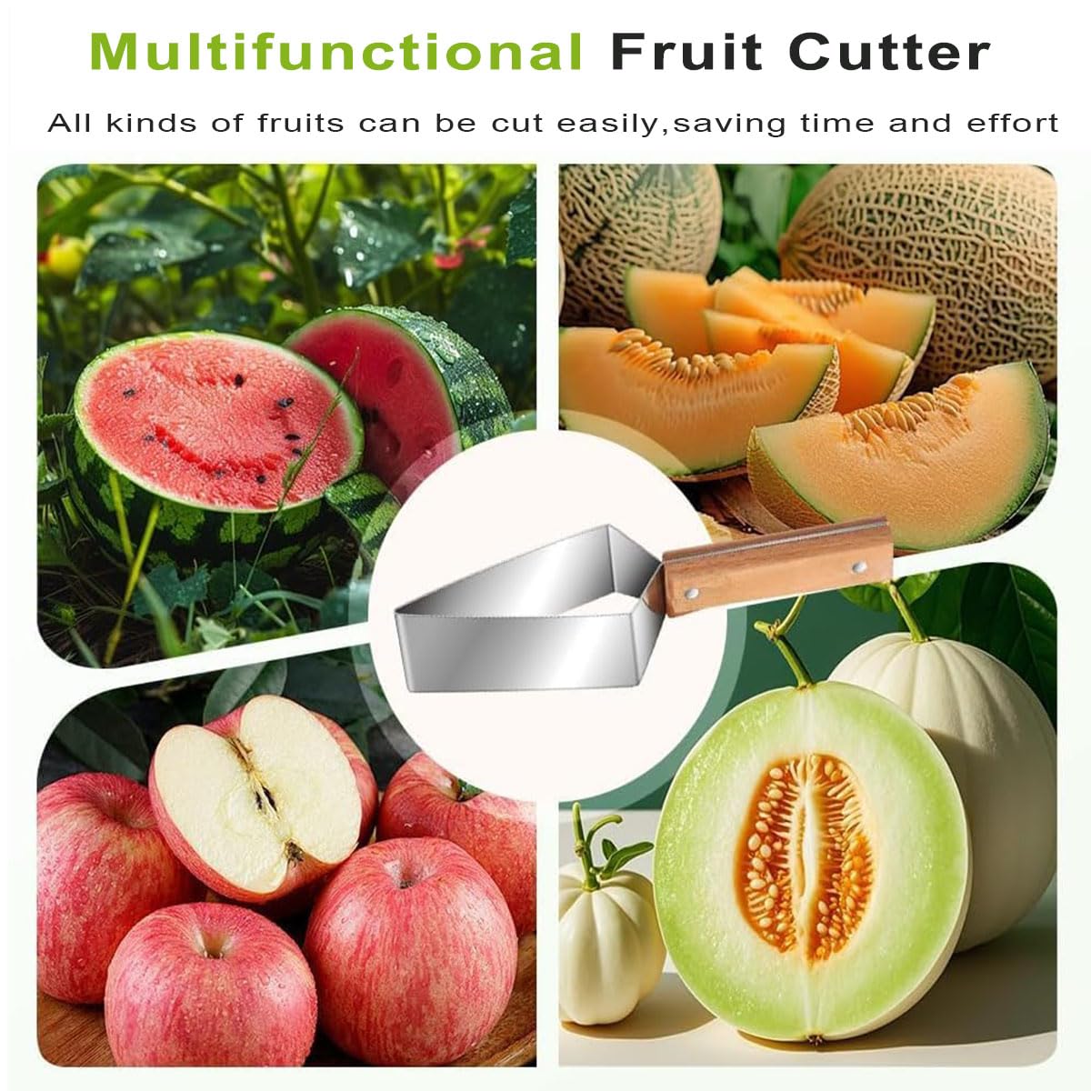 2 Piezas Nueva cortadora de sandía de acero inoxidable,utensilio para cortar sandía,cortador multifuncional de frutas de verano para cortar rápidamente frutas en la cocina, Melones, Melón Verde y Más