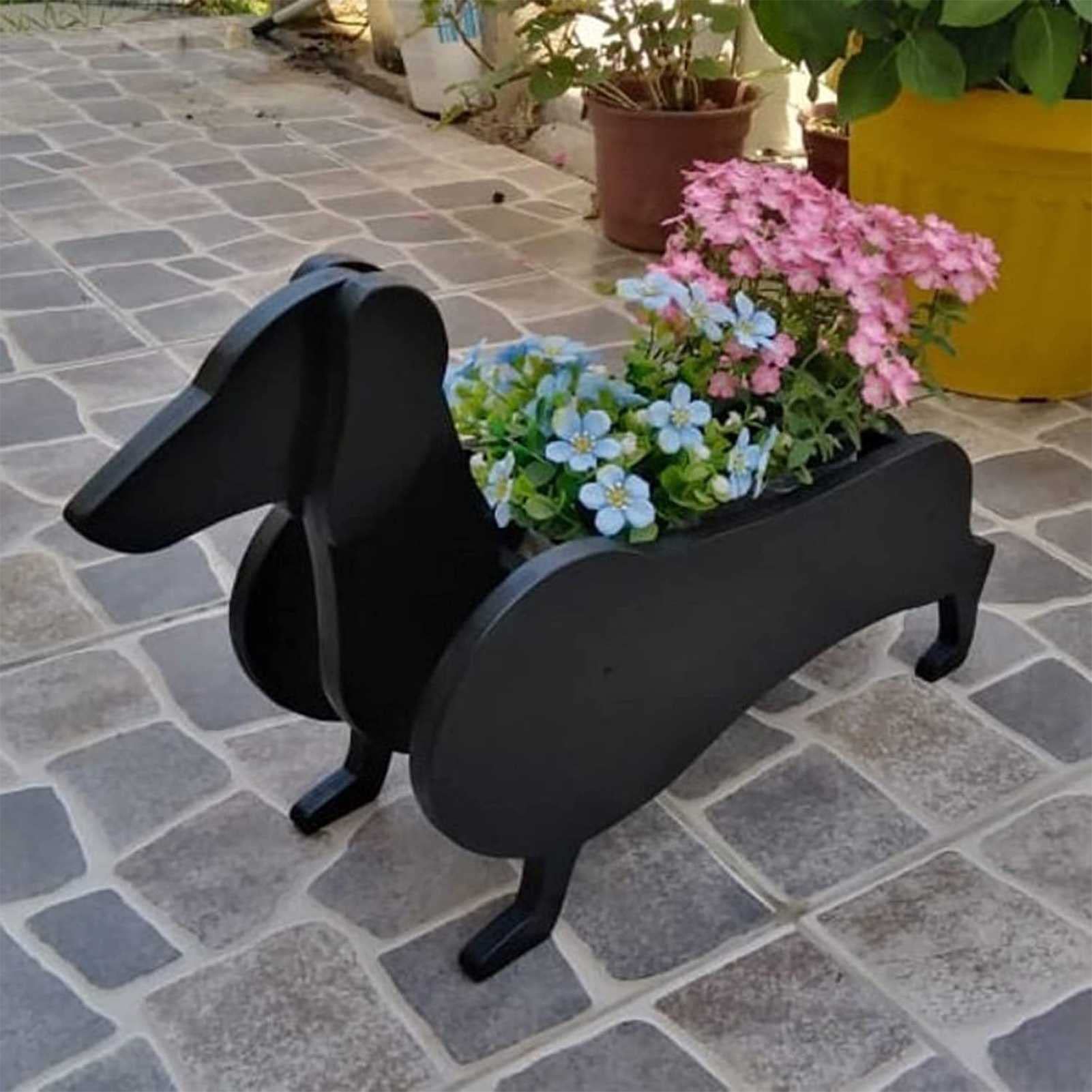 Pot De Fleur En Forme De Teckel - Cache-Pot Succulentes Déco Bureau - Résine 21x10x6.5 Cm - Cadeau Original