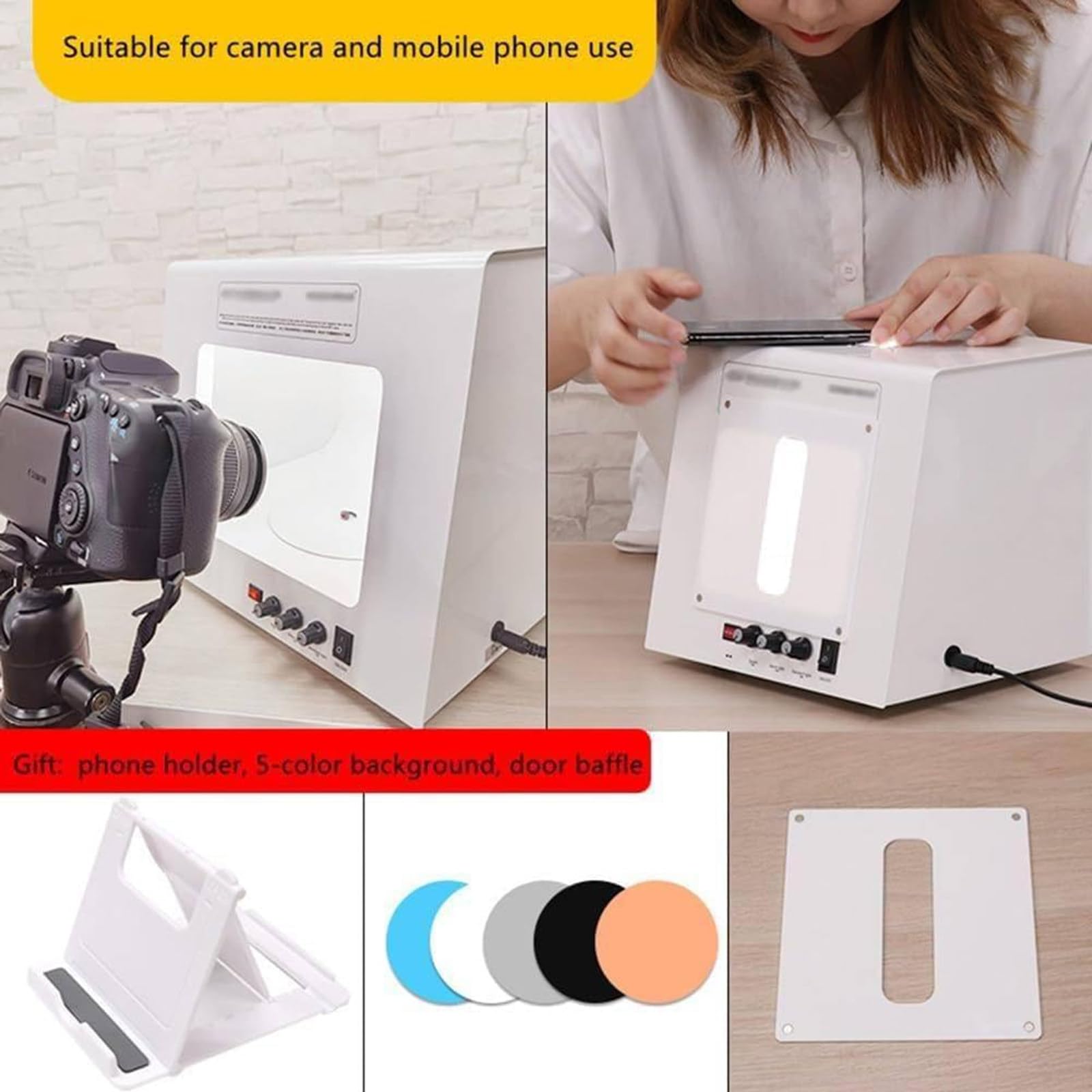 Kit de Caja de luz para fotografía de joyería con Plataforma giratoria Ajustable y softbox para Mini Estudio fotográfico, admite Colgar o Colocar artículos ()