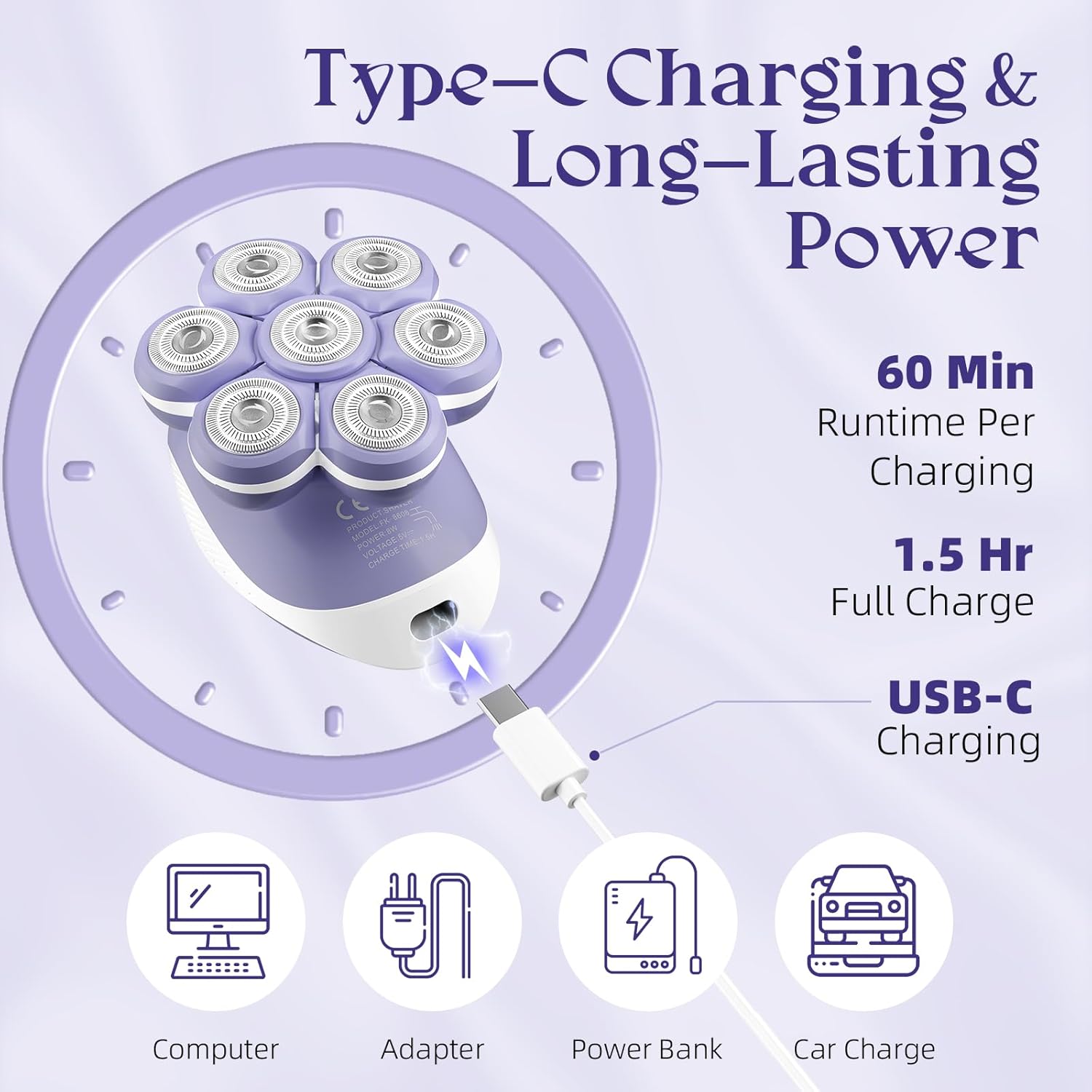 Bartrimber 7D Electric Razors for Women: Fast & Smooth Full-Area Electric Shaver for Women Flawless Legs - Waterproof Body Hair Remover for Wet Dry Use, LED Light & Travel Cover - Gifts for Ladies Her - Image 4