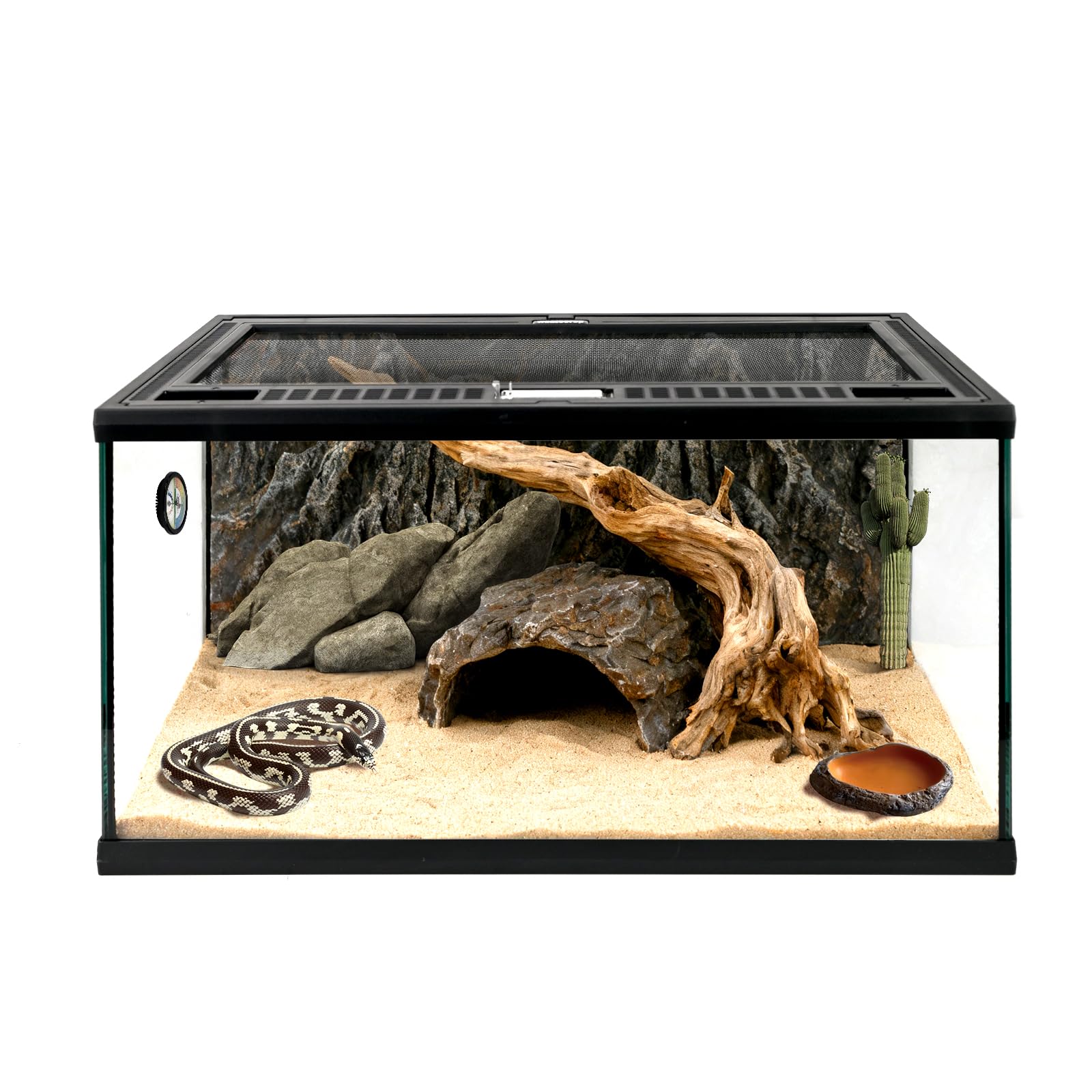 Tanque de vidrio para reptiles de 20 x 12 x 10 pulgadas, terrario premontado para tortuga, cangrejo ermitaño, dragón barbudo, geco, lagarto, serpiente, araña, pez, tarántula, con ventilación