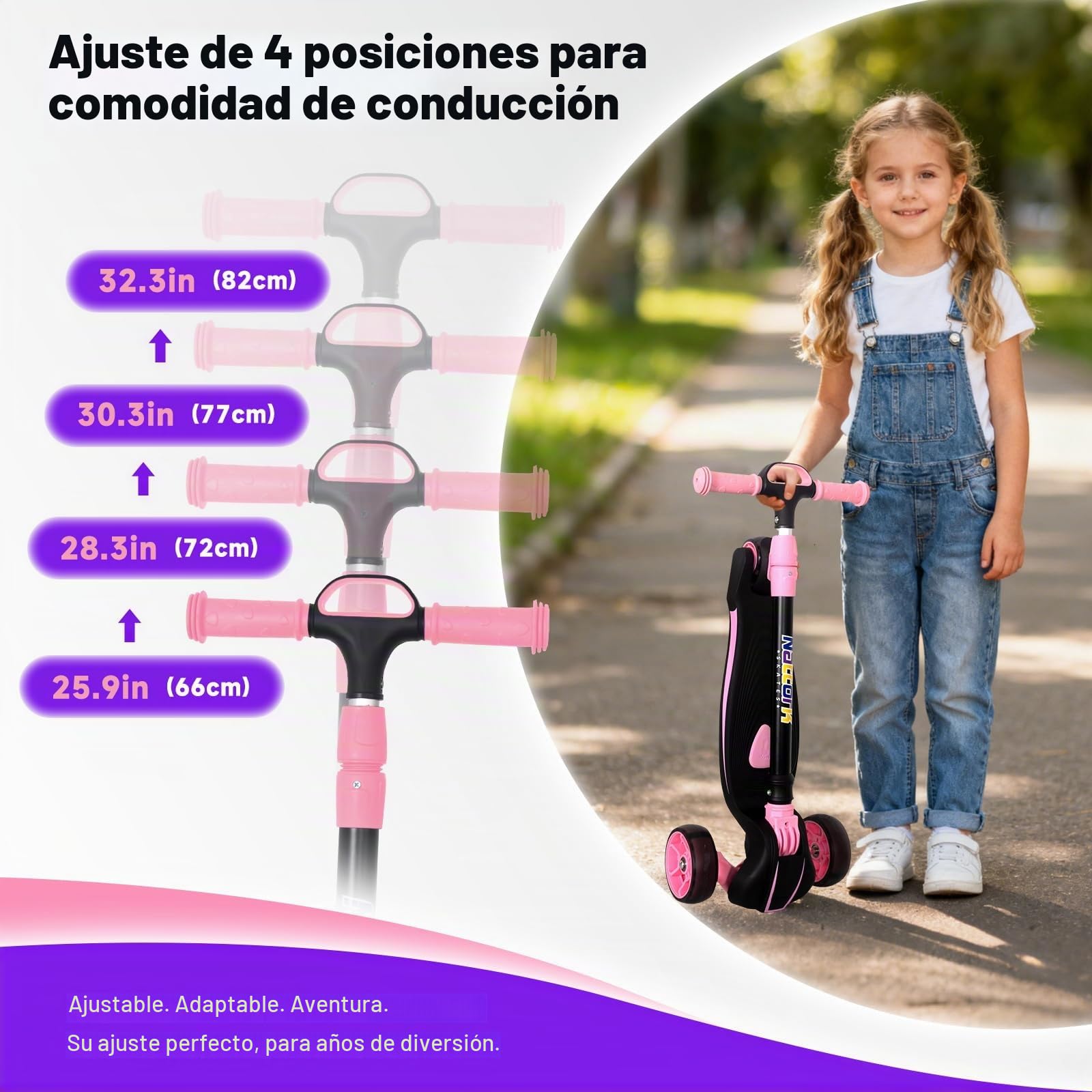 Nattork Roller Niños 3-12 años, Scooter Niños con Luces led, 4 Ajuste de Altura Kinderroller für Jungen Mädchen 3-8 años, hasta 100 kg Kinderscooter