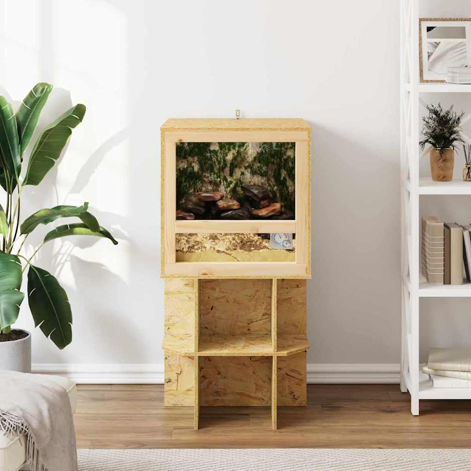 Terrario OSB Rustico per Rettili Roditori 50x50x100 cm Vetro Temperato Porte Scorrevoli con Termometro e Base