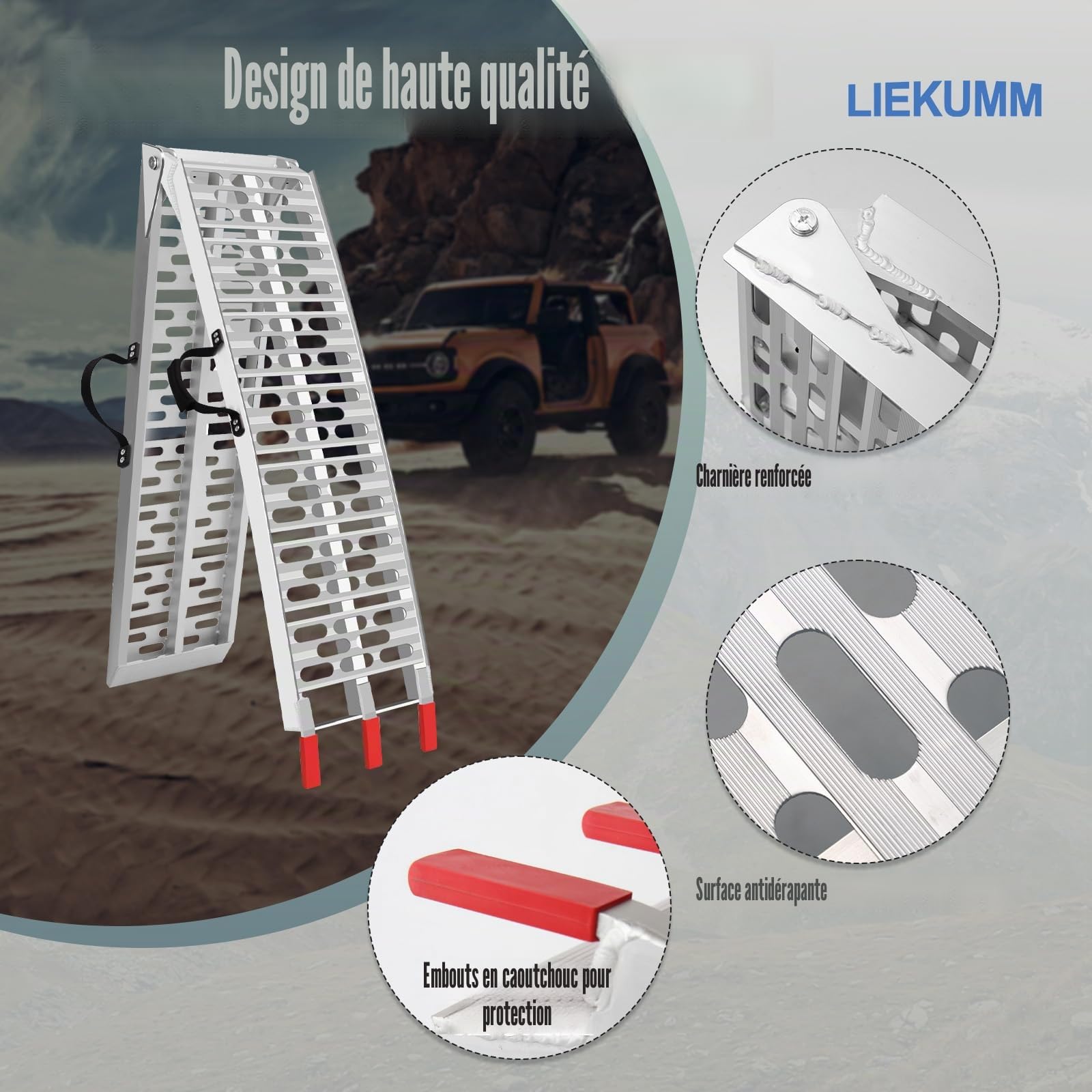LIEKUMM Rampe de Chargement, 222,5cm Rampe d'accès, Capacité 340kg Rampe de Chargement Moto Pliable en Aluminium, 1 Pièce