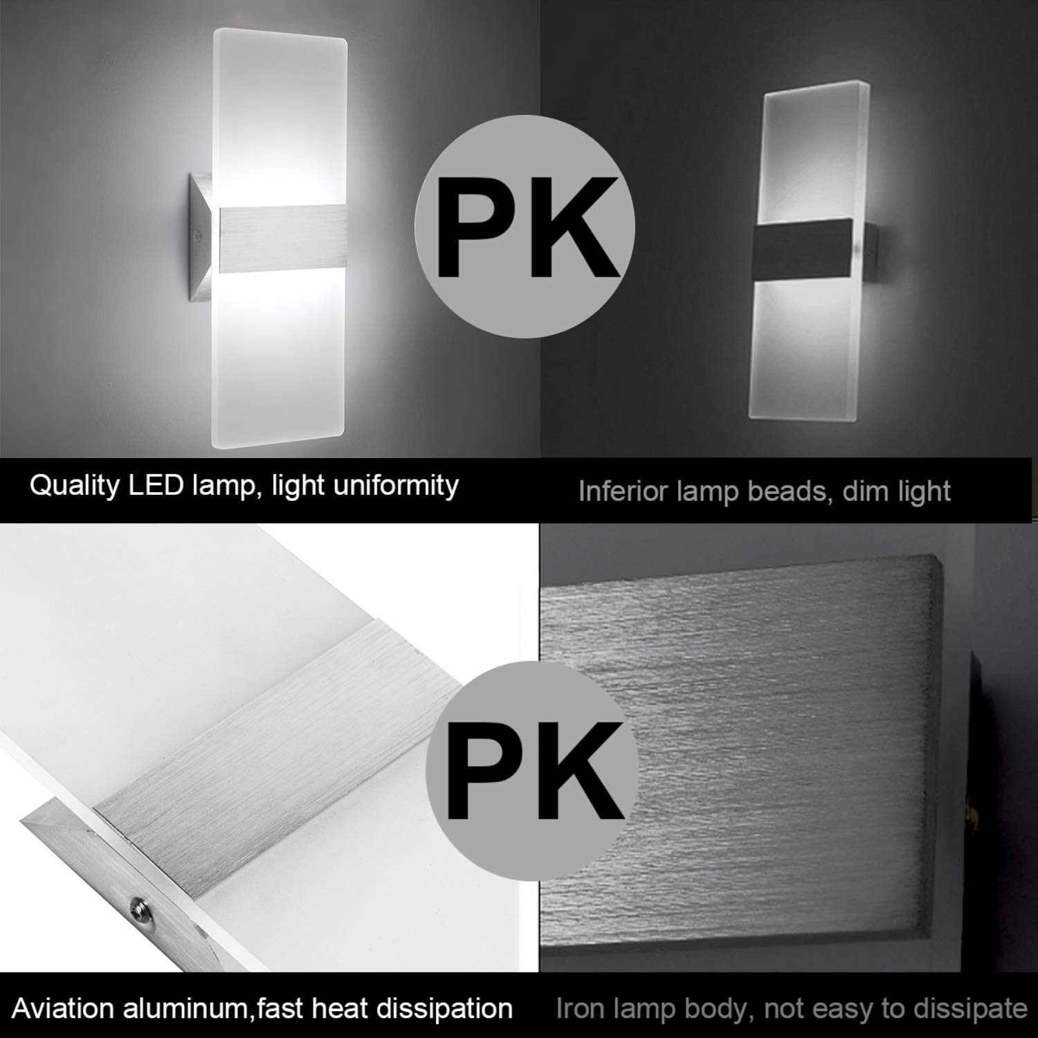ChangM 2 Pezzi LED Lampada da Parete Interno 12W Bianco Freddo