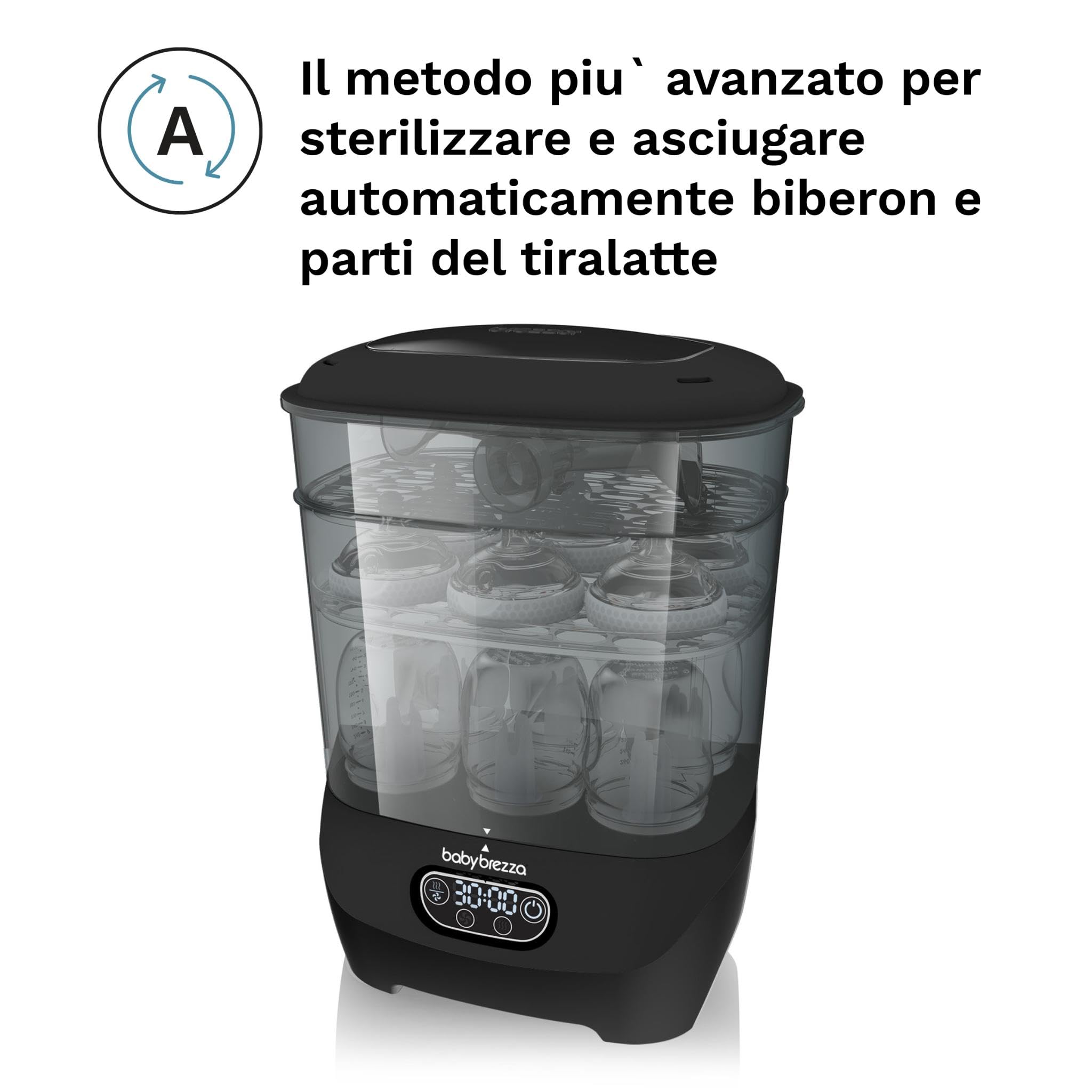 Baby Brezza Sterilizer Dryer Advanced – Sterilizzatore a Vapore per Biberon 4 in 1-33% più veloce, extra capiente con Filtro HEPA – Asciuga Biberon e Sterilizzatore Neonato universale