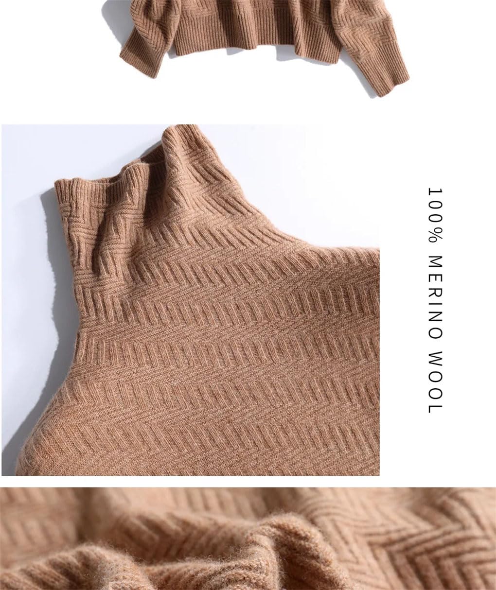 Suéter de lana para mujer, suéter suave 100% lana merino, suéter de cuello alto, suéter de manga larga para mujer