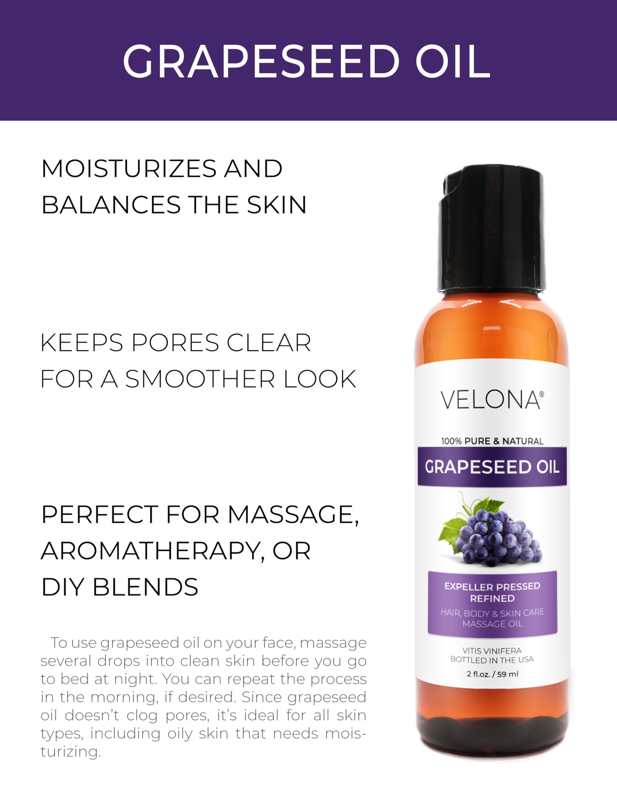 Amazon.com : velona Grapeseed Oil 2 fl oz | 100% Pure and Natural