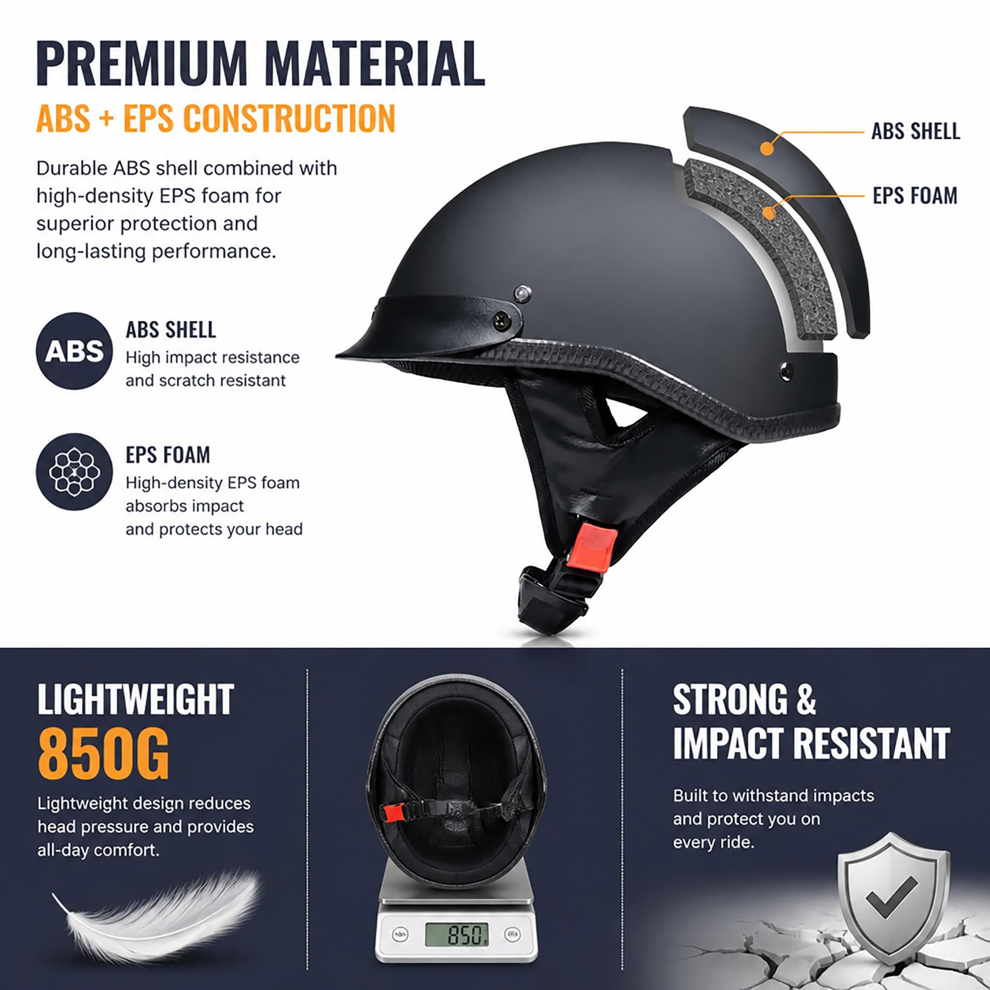Casco Scooter Omologato ECE, Mezzo Casco Moto Jet Retrò Leggero 850g Anti-sudore per Moto Custom Cruiser Cafe Racer Ciclomotore Adulto Uomo Donna