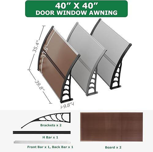 Miniatura 3 de Toldo para puerta de ventana de 40 x 40 pulgadas, cubierta de policarbonato para puerta de entrada, toldo exterior para ventana exterior, UPF 50+,
