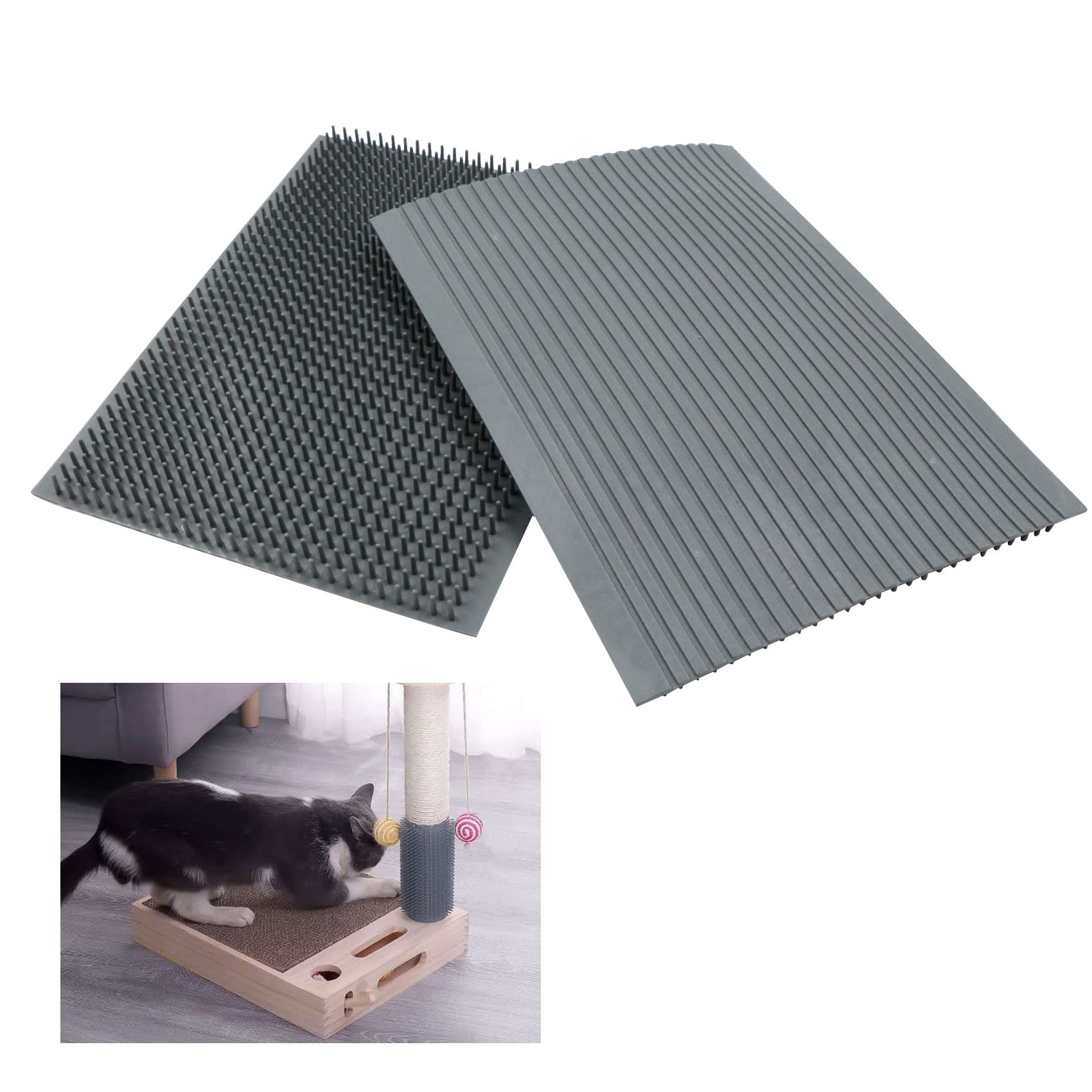 Cat Brush Self-Cleaning Hair Removal Massage – Self-Cleaning for Cats and Dogs, Comb and Play, Brush for Cats for Scratcher, Corner Wall, Legs Chairs Table, 2 Pcs Grey | The cat climbing frame features a built-in 3D scratching post that allows cats to scratch on their own