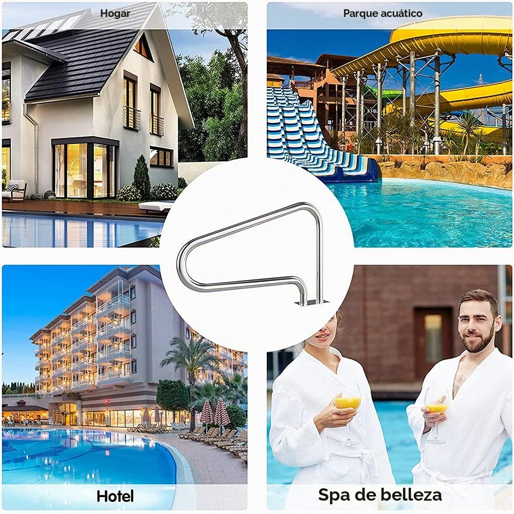 Pasamanos de escalera de piscina para entradas de piscinas en el suelo, acero inoxidable de 3 curvas con placa inferior de liberación rápida (80 x 80 cm) – Pasamanos de piscina al aire libre