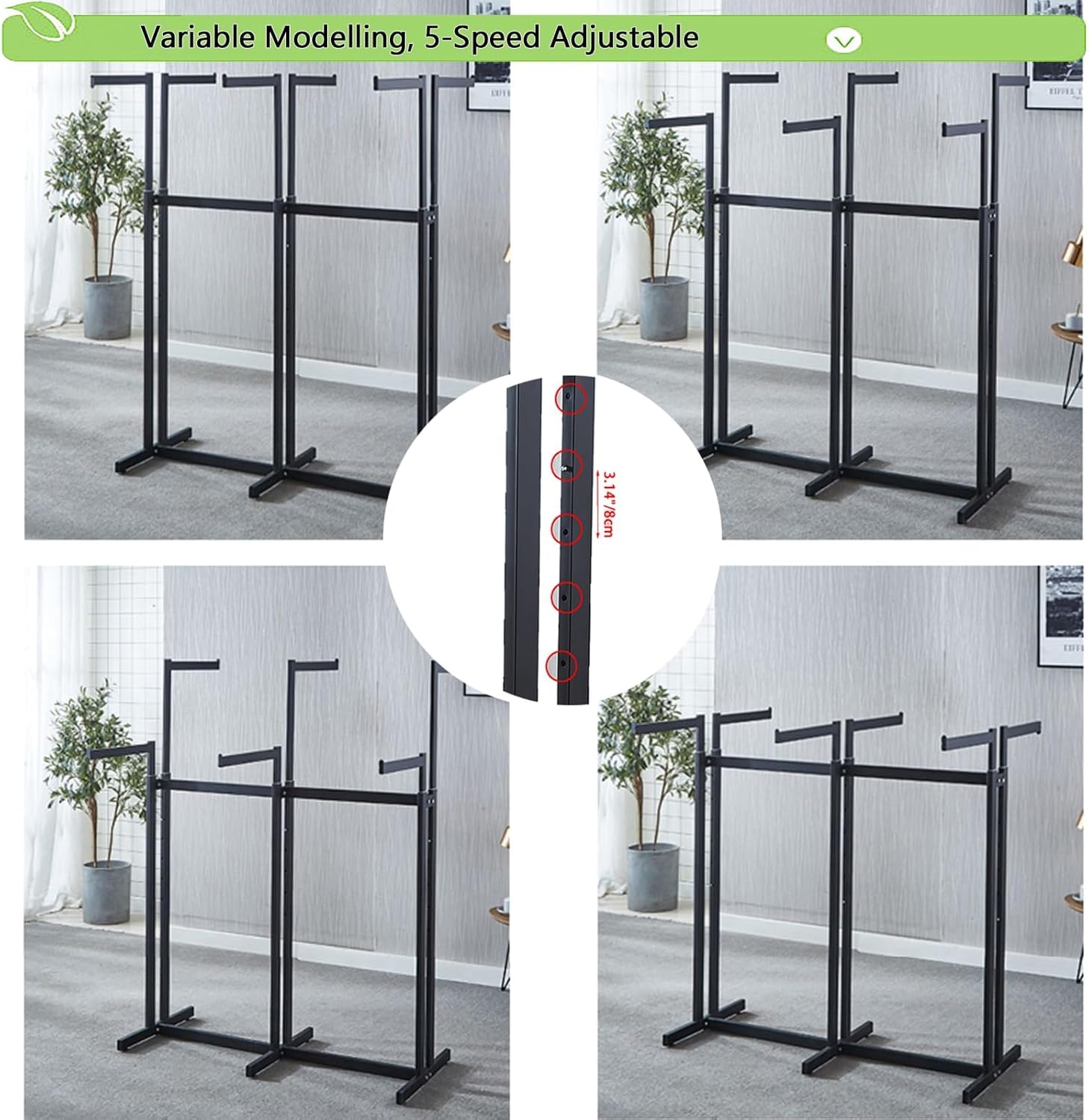 Floor Standing Metal Garment Rack - Heavy Retail Display Racks With Wheels, 10 Arms Clothing Rack, Square Tubing Portable Shirt Rack, Merchandise Display RackFor Hanging Clothes (XL-Black)