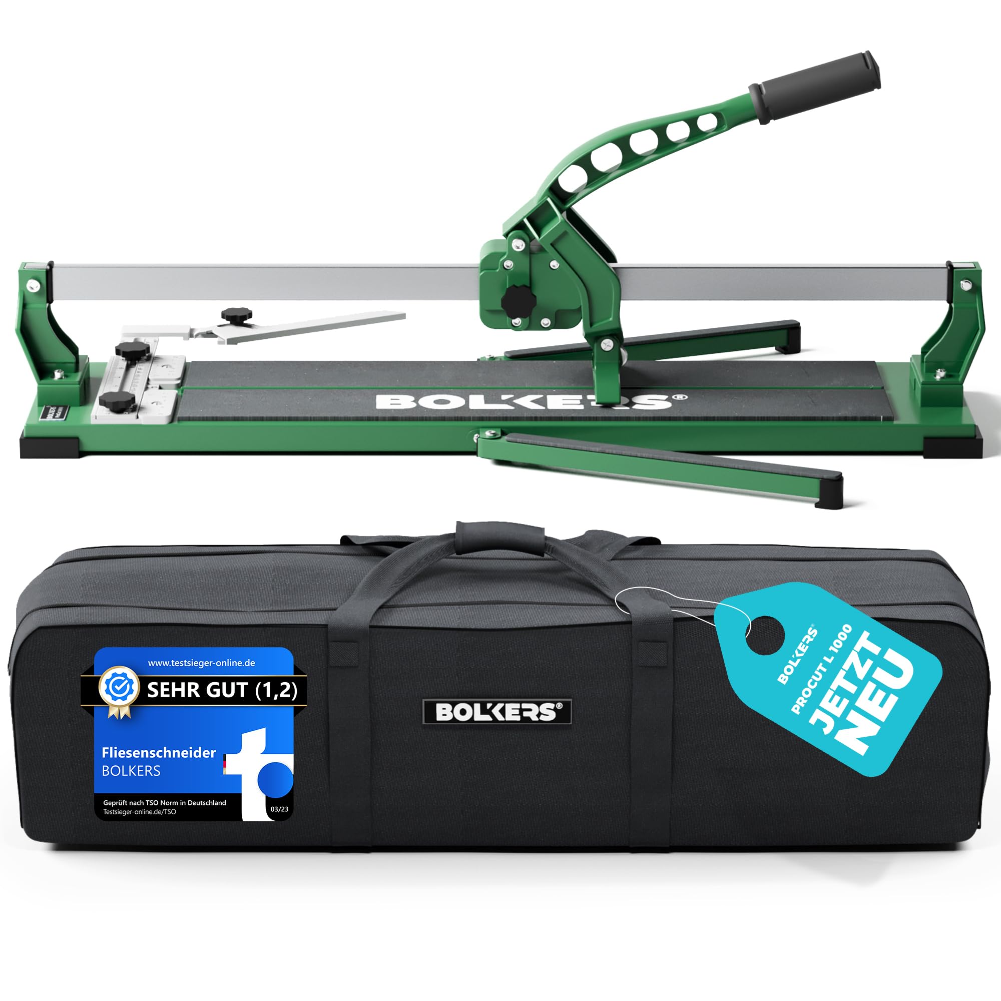 BOLKERS® ProCut L 1000 Fliesenschneider - Fliesenschneider 1000mm Schnittlänge - präzise Schnitte Dank Wolframcarbid-Schneidrad mit Kugellager - Flisenschneidmaschine mit magnetischem Brechstempel