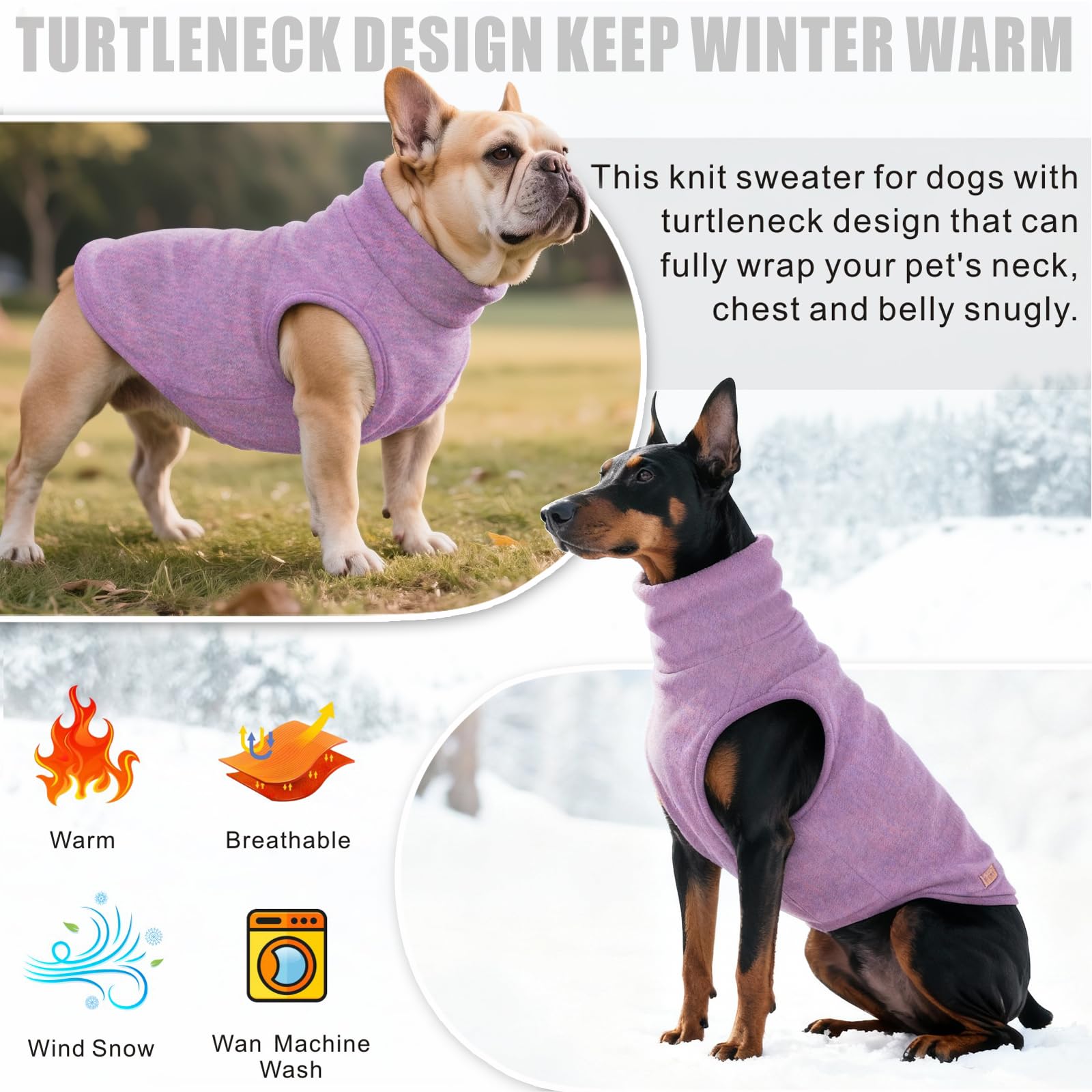 Felpe per Cani Maglioni cani Maglione per Animali Domestici Felpe con cappuccio Abbigliamenti per cani caldi Cappotti e giubbotti per cani piccoli e medi XS-4XL (Violetta, S)