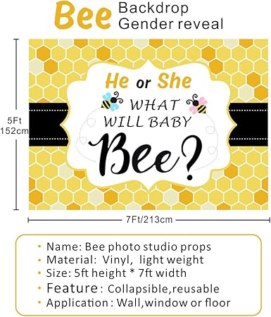Bee Gender Reveal Backdrop What Will Baby Bee He Or She Boy Or Girl Party Honey Bee Decorations Backdrop Photo Booth Props 7x5ft Camera Photo Amazon Com