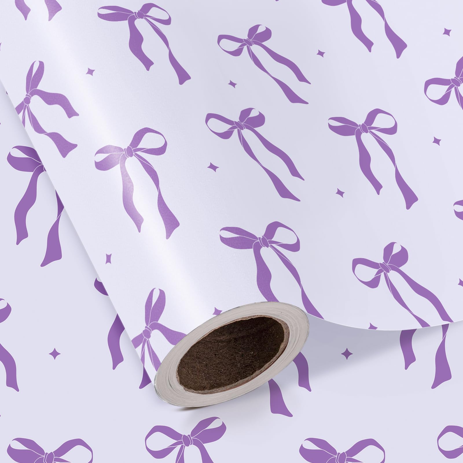 RUSPEPA Lavender Bow Wrapping Paper Roll - Mini Roll - 43.2cm x 5m - Purple Ribbon Bow Design Perfect for Birthday, Baby Shower, Bridal Shower, Wedding, Valentine's Day
