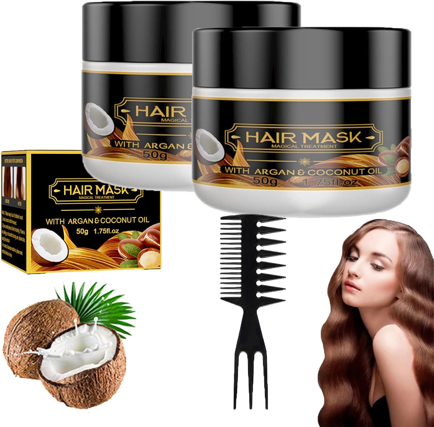 PURE KERATIN Repair Hairmask, 50g Keratin Mask With Argan & Coconut Oil, Keratin Hair Mask, Pure Magical Treatment for Hair, Keratin Mask for Dry & Damaged Hair (2 Set)
