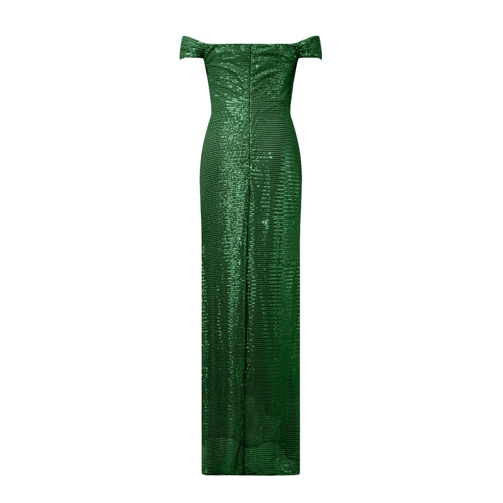 Vestido Moda Verano Lentejuelas Largo Ajustado Hombros Descubiertos, Noche graduación Mujer