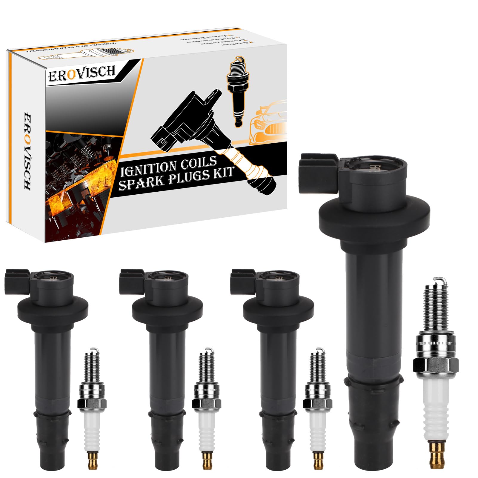 Photo 1 of Pack 4 5EB-82310-00-00 OEM Ignition Coil & Spark Plug - Compatible with Yamaha YZF-R6 YZF R6 1999 2000 2001 2002 - Replaces # F6T549