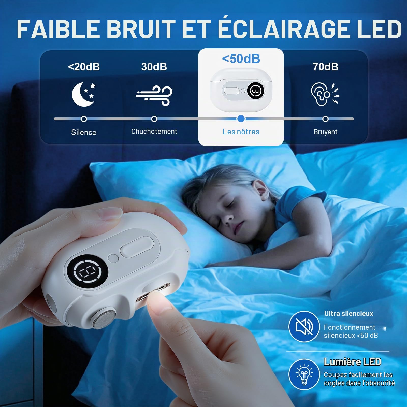 4 En 1 Coupe Ongle Electrique,Coupe-Ongles Automatique,Faible Bruit | avec Lumière LED,2 Têtes de Broyage,Chargement USB,Coupe Ongle Lime Électrique,pour Bébés,Adultes,Personnes Âgées