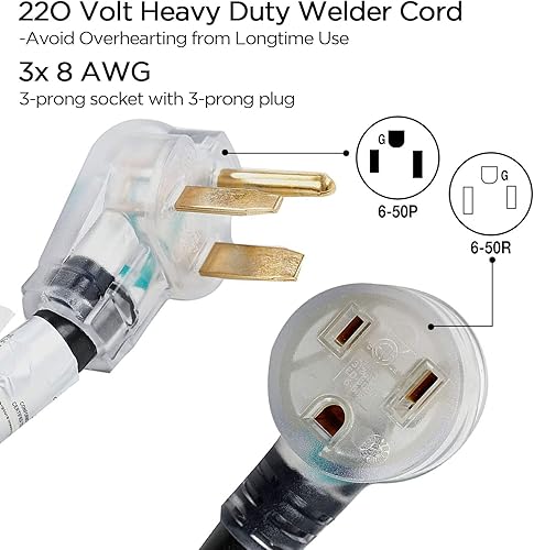 Miniatura 2 de Cable de extensión de soldador de 25 pies, 220 V, 50 amperios, calibre 8, resistente, industrial, NEMA 6-50, cable de máquina de soldadura con