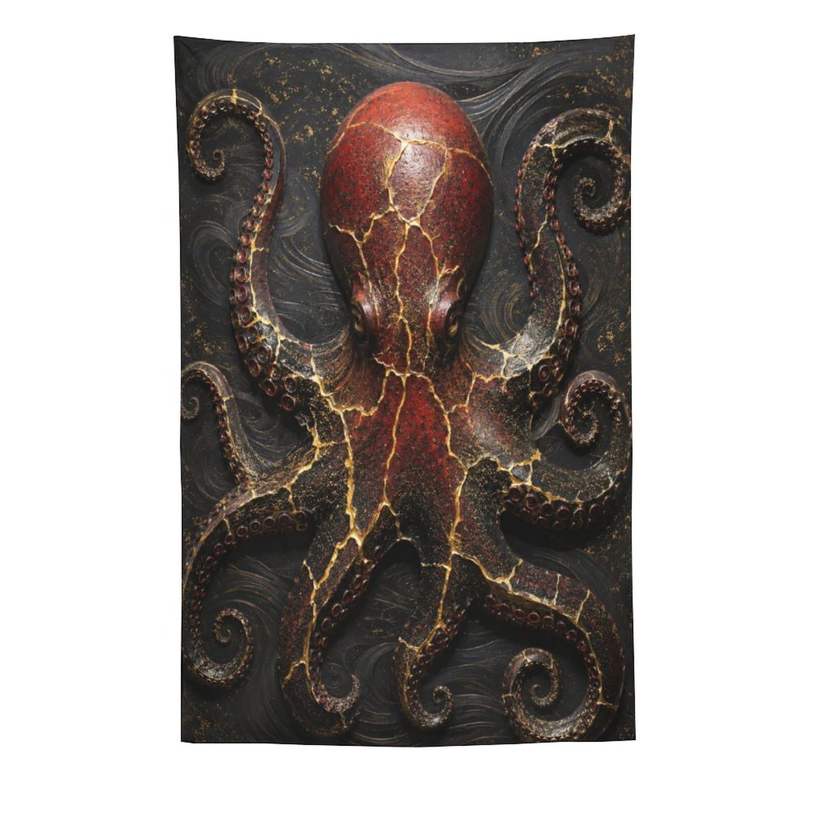 H3B8U2Y5 Dark Octopus Wall Tapestry, Fantasy Illustration Style, Entryway