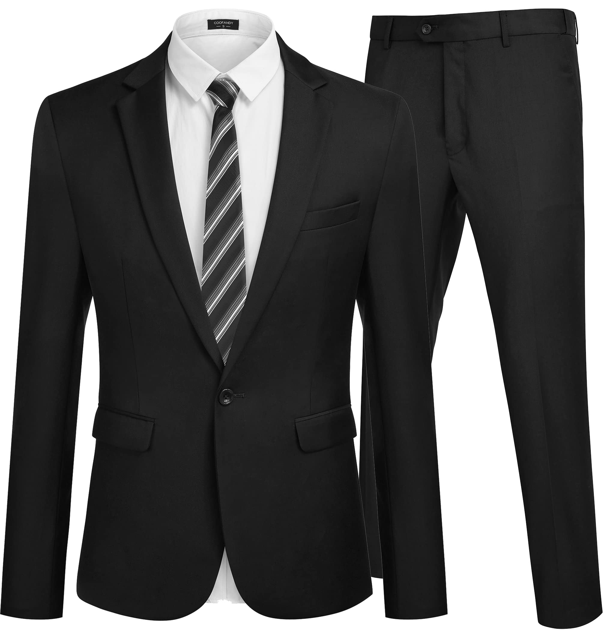 COOFANDY Men 2 Piece Tuxedo Suit Silm Fit Black Blazer Jacket Wedding Business