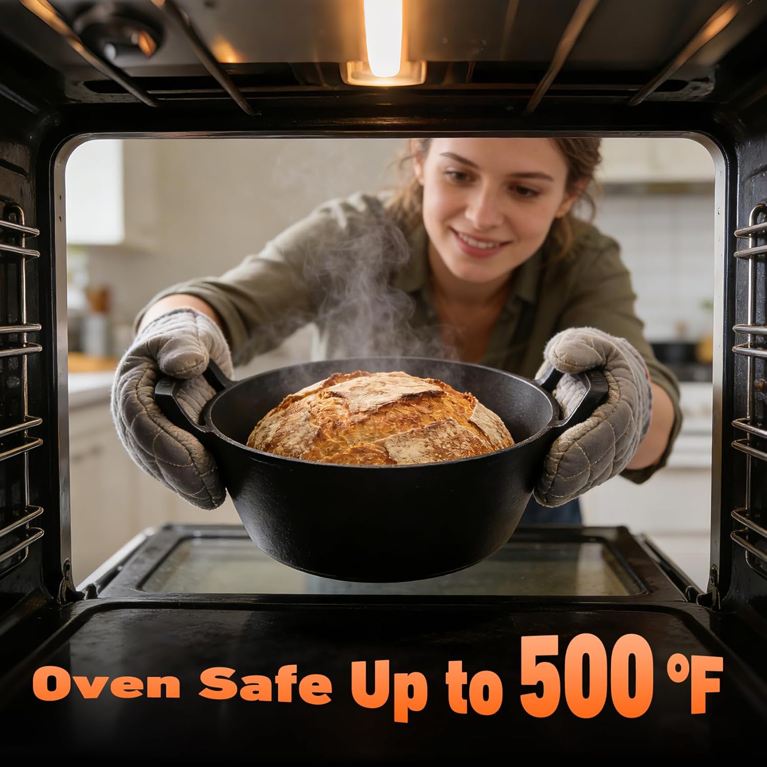 Onlyfire Cast Iron Dutch Oven, Pre Seasoned Dutch Oven Pot with Lid & Handle for Induction, Gas & Oven and Campfire, Cast Iron Skillet Cookware for Bread, Frying, Baking, 5.5 Quart