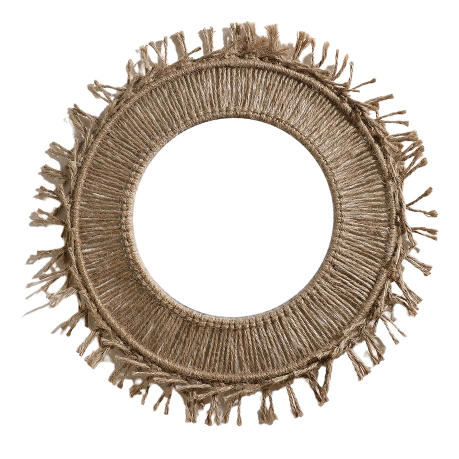 Handwoven Cotton Rope Round Mirrored with Fringed Tassels Macrames Wall Hanging for Unique Interior Decoration Woven Cotton Rope Wall