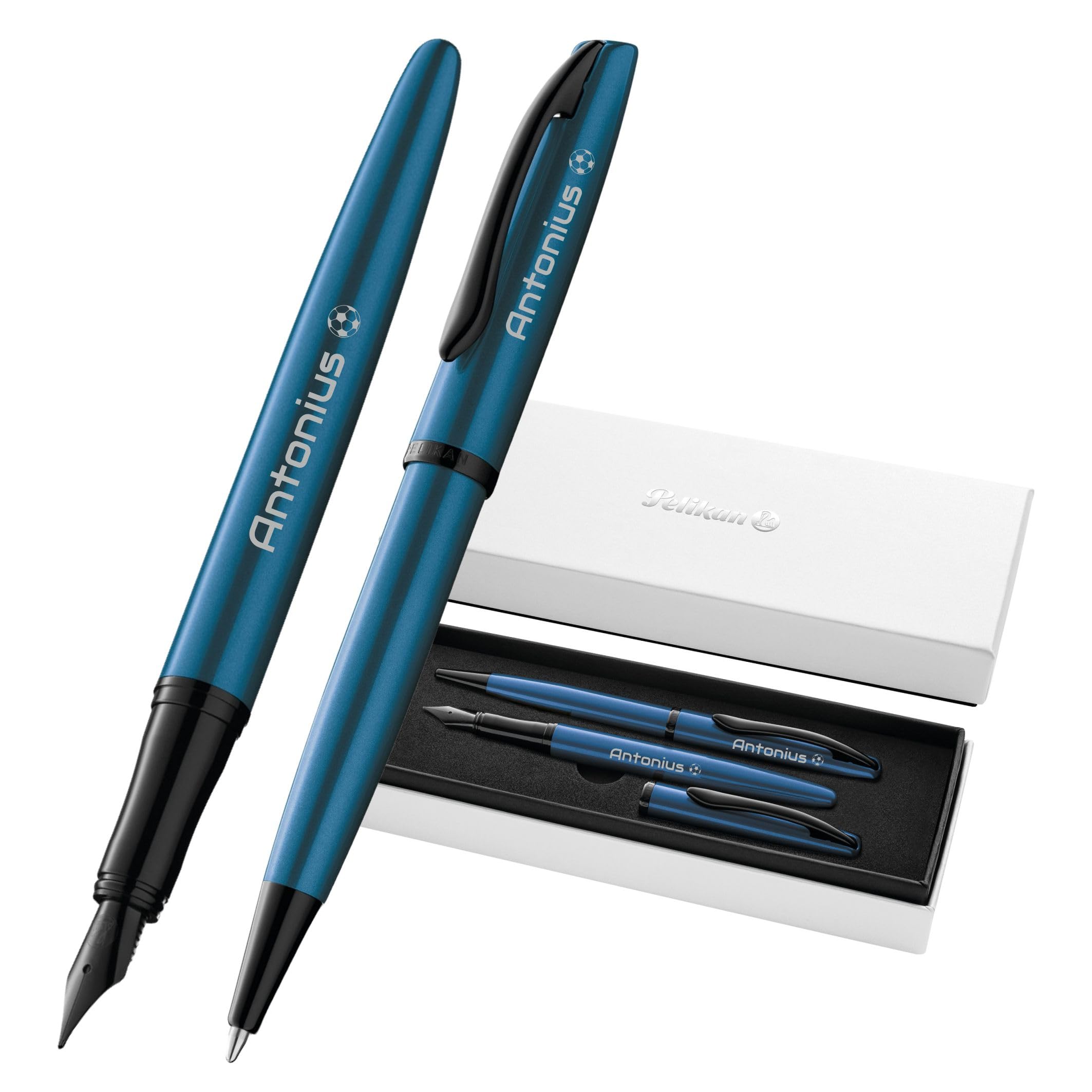 Pelikan Jazz Noble Elegance K/P36 Ensemble stylo à bille et stylo-plume avec gravure Cadeau – Stylos uniques avec nom – Cadeaux personnalisés (aigue-marine)