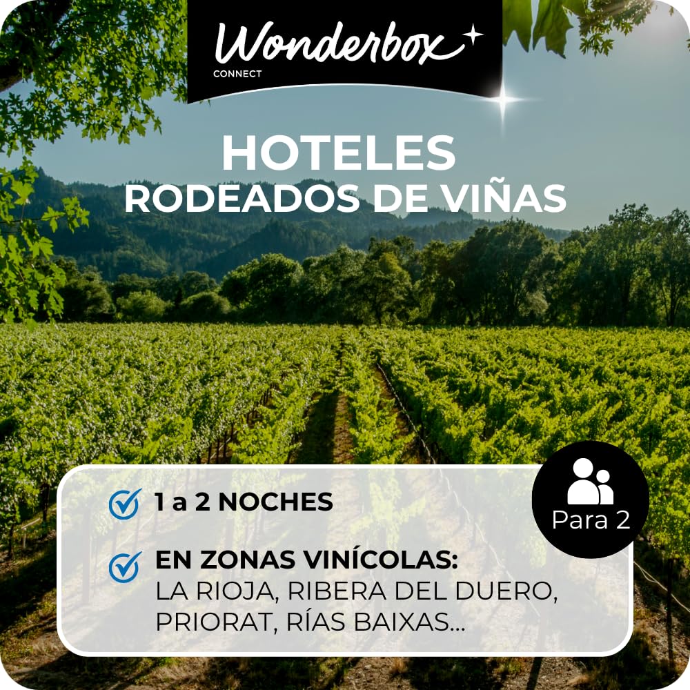 WONDERBOX – Cofre Regalo Escapada Entre viñedos - 1 o 2 Noches para 2 Personas - Escapada para Parejas - Regalar experiencias - Hoteles Cerca de Las regiones vinicolas más Bonitas de España