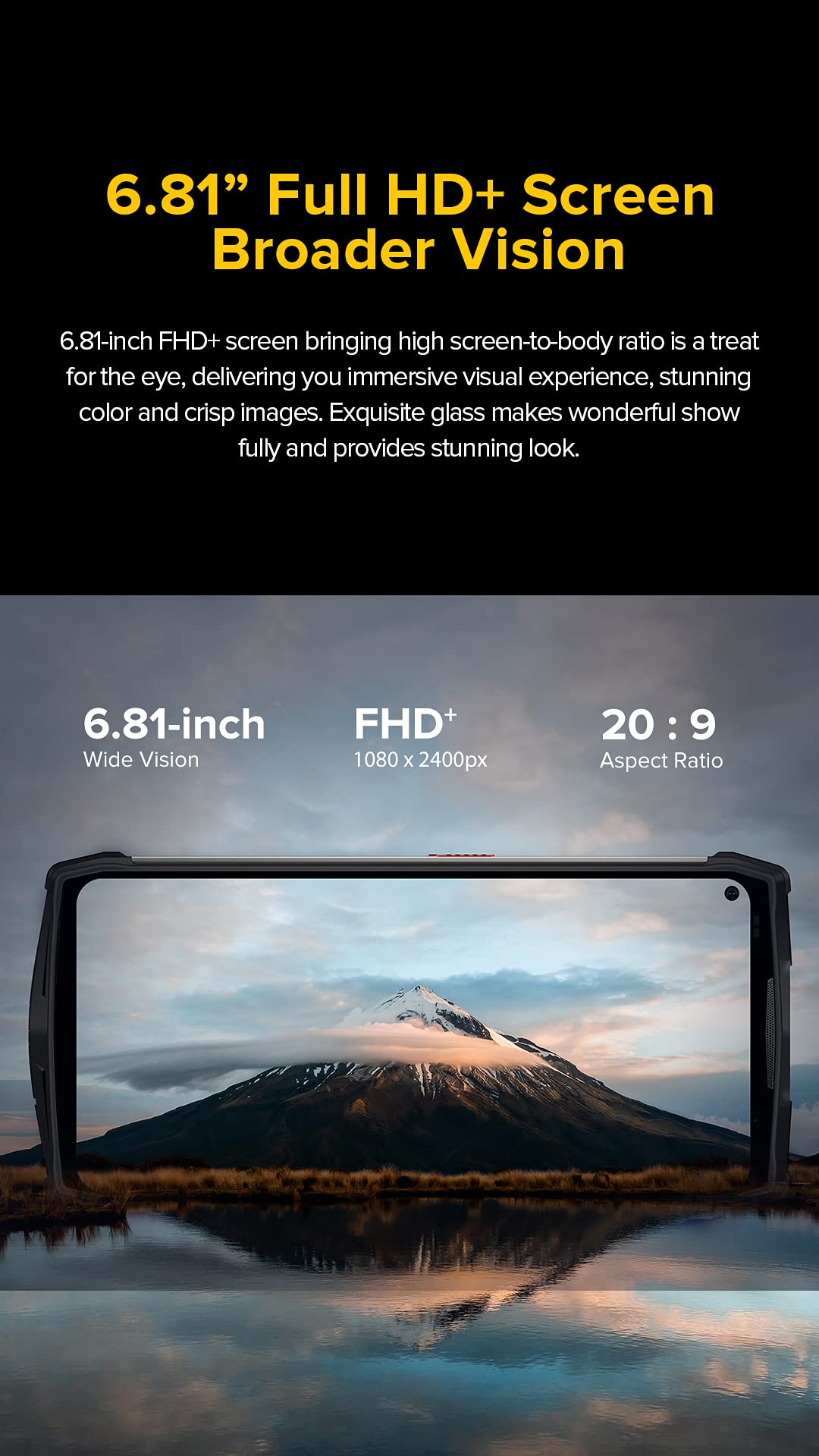 Ulefone Power Armor 13 Smartphone Incassable, Batterie 13200mAh, Mesure Distance Infrarouge, 6,81’’ 48MP Caméra, Android 11 Etanche IP68 Telephone Debloque, Helio G95 8Go 256Go, Charge sans Fil NFC