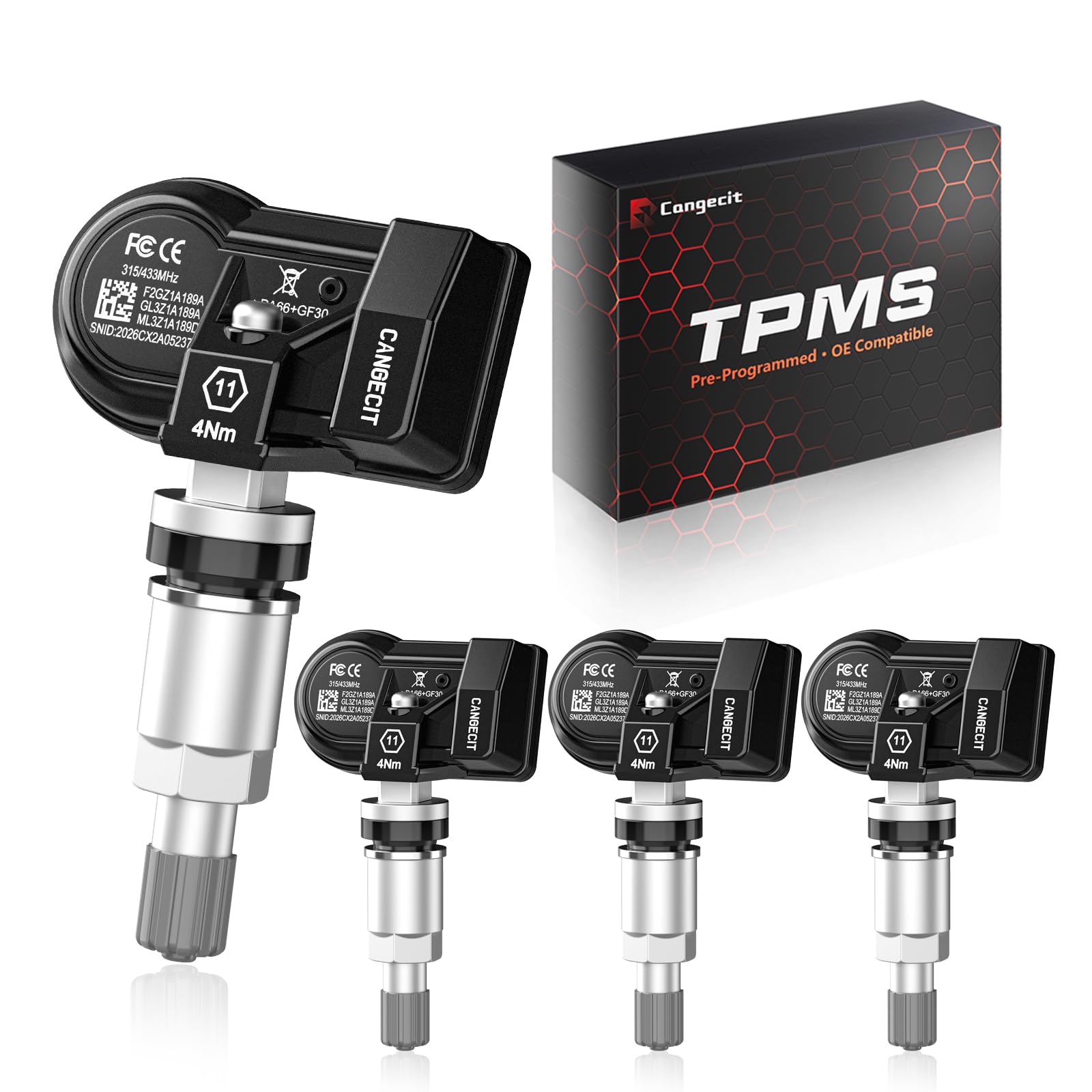 Photo 1 of Upgraded Ford Pre-Programmed TPMS Sensor for F-150 2009-2025,Explorer 2011-2019,Escape 2009-2019 | F150/250/350,Ranger,Maverick | Edge,Expedition,Bronco Sport | Mustang,Fusion,315&433MHz(4PCS)