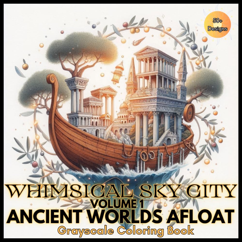 Whimsical Sky City Volume 1 Ancient Worlds Afloat Grayscale Coloring Book: Fantastical Designs of Miniature Ancient Cities on Floating Magical Boats ... (Magical Creatures and Fantasy Adventures)