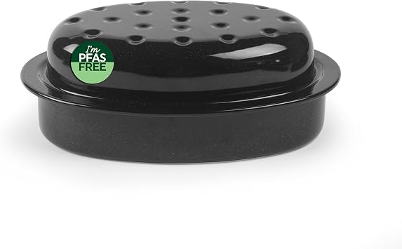 Salter Brilliance Self-Basting Roaster Vitreous Enamel Coated Steel, Non-Stick, Easy Clean, Dishwasher Safe, Made in The UK, 33 x 24 x 12cm, PFAS-Free, for Roasts & Veggies, Black Speckled