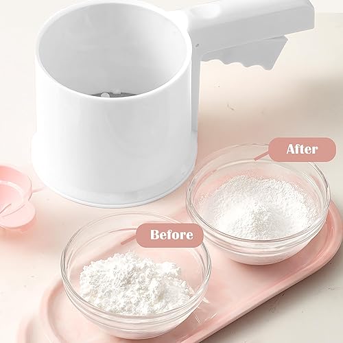 Miniatura 3 de Tamiz fino de harina en polvo, tamiz fino ABS de grado alimenticio premium con diseño de prensa con una mano para hornear pasteles cocina (blanco)
