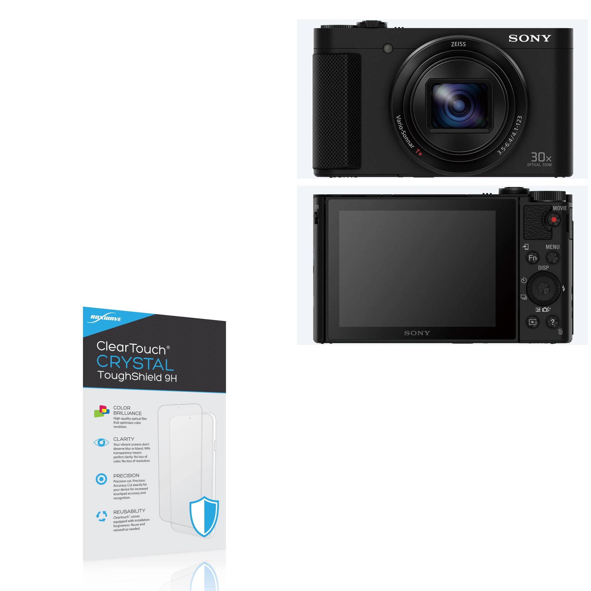 BoxWave Screen Protector Compatible With Sony CyberShot DSC-HX90V - ClearTouch Crystal ToughShield 9H (2-Pack), Clear 9H Tough Flexible Film Screen Protector