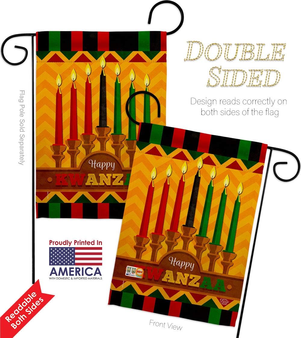Kwanzaa Happy Holiday Garden Flag Set with Stand Winter Kinara Candles Celebrates African Americans Heritage Small Decorative Gift Yard House Banner Double-Sided Made in USA 13 X 18.5