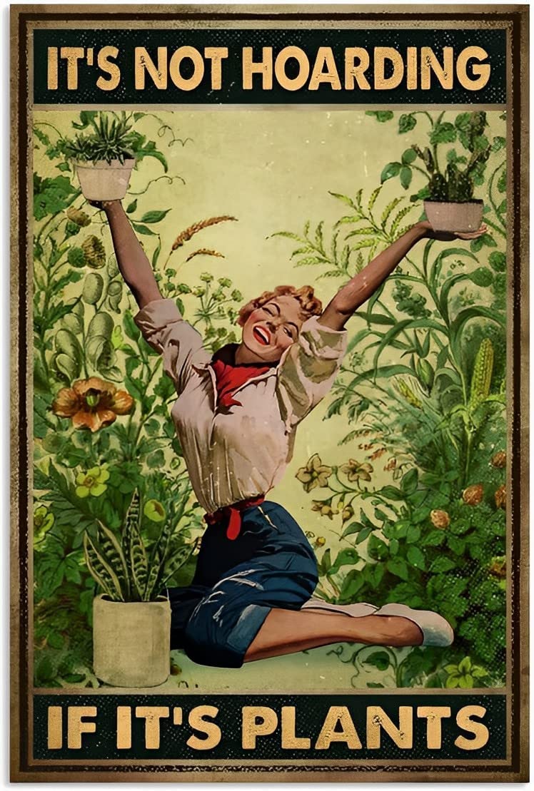 It's Not Hoarding If It's Plants Retro Metal Tin Sign Vintage Aluminum Sign Funny Metal Sign Home Bar Coffee Shop Wall Art Decorative for Home Garage Man Cave Metal Tin Sign 8x12 Inch