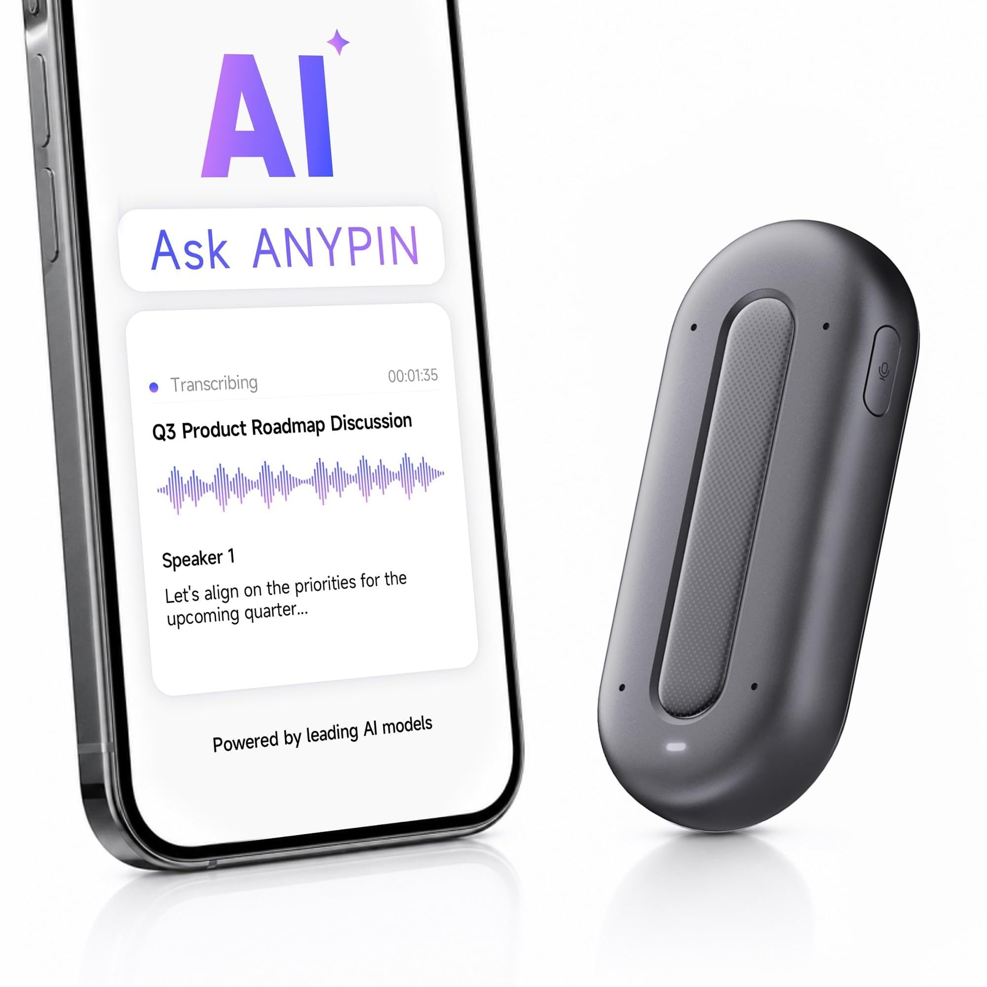 ANYPIN Note Pod P1 AI Voice Recorder, Unlimited Transcribe & Summarize | AI Note Taker fo…