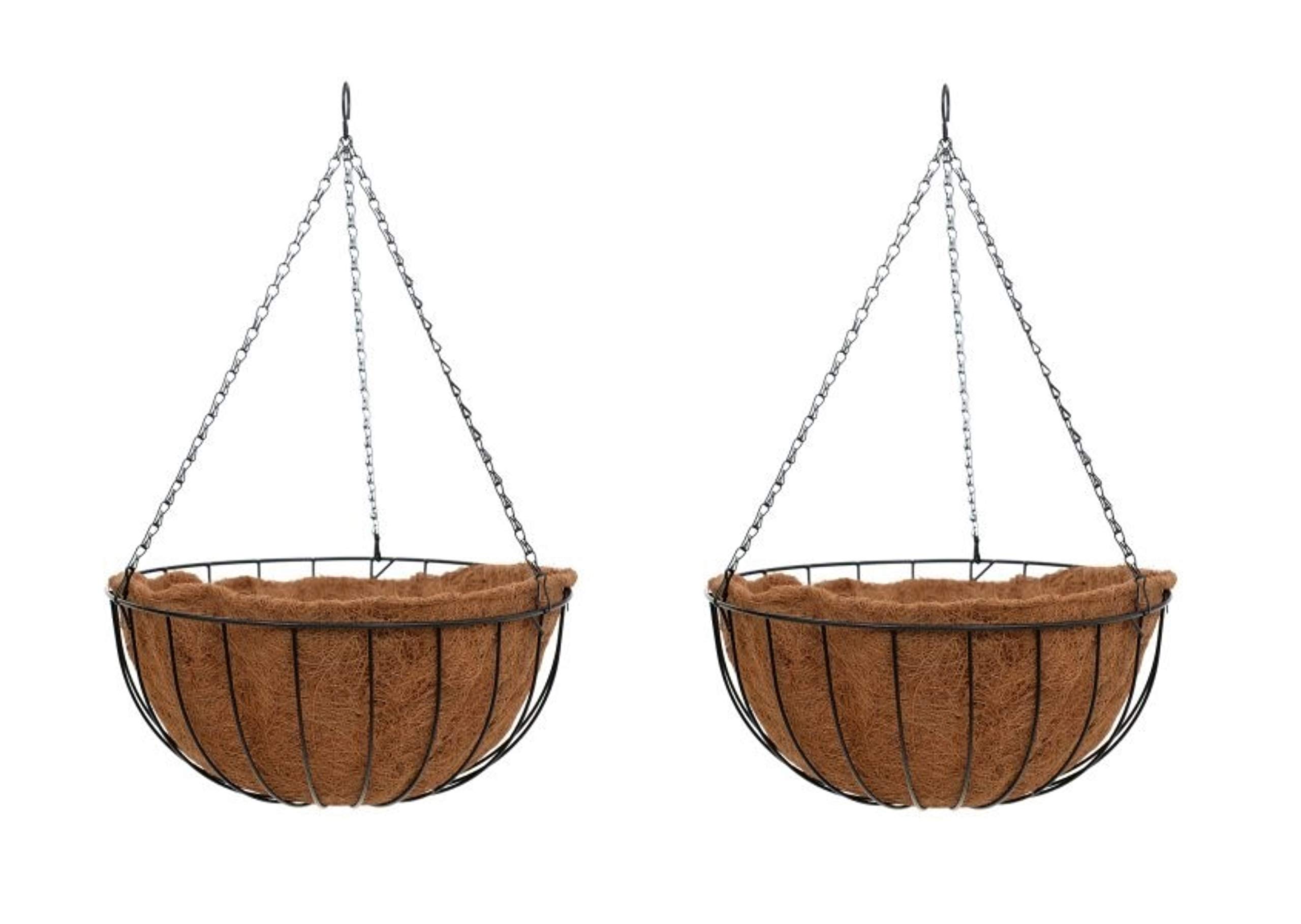 Foglish 2 X 12" Metal Hanging Basket With Coco Liner & Hanging Chain Planter 30Cm