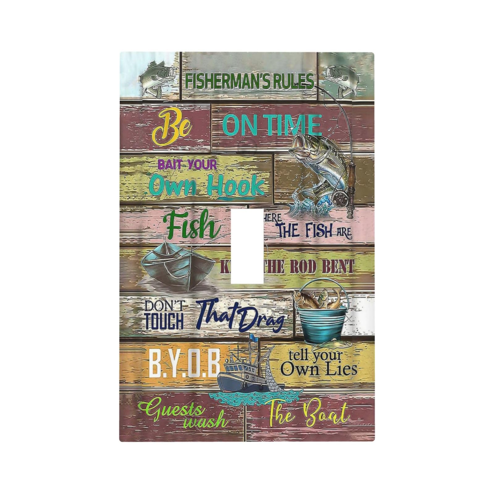 Fishing Inspirational Quote on Vintage Wooden Board Single Toggle Light Switch Covers Decorative 1 Gang Wall Plate Rustic Farmhouse Electrical