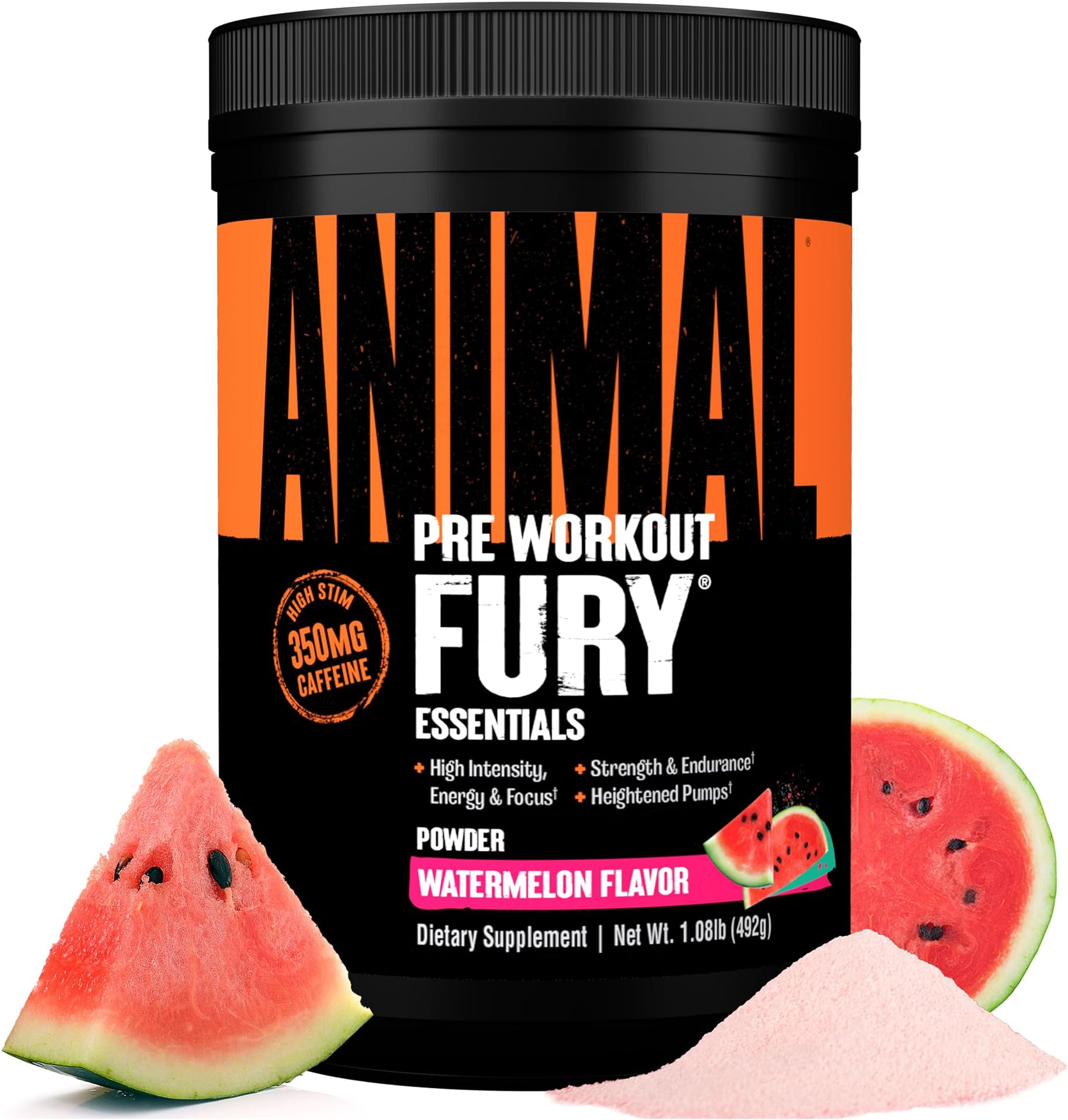 Fury Pre Workout Watermelon – Training Booster with BCAA, beta-Alanine, citrulline & 350 mg Caffeine – Sugar-Free pre-Workout Powder – for Focus, Pump & Energy – 30 Servings